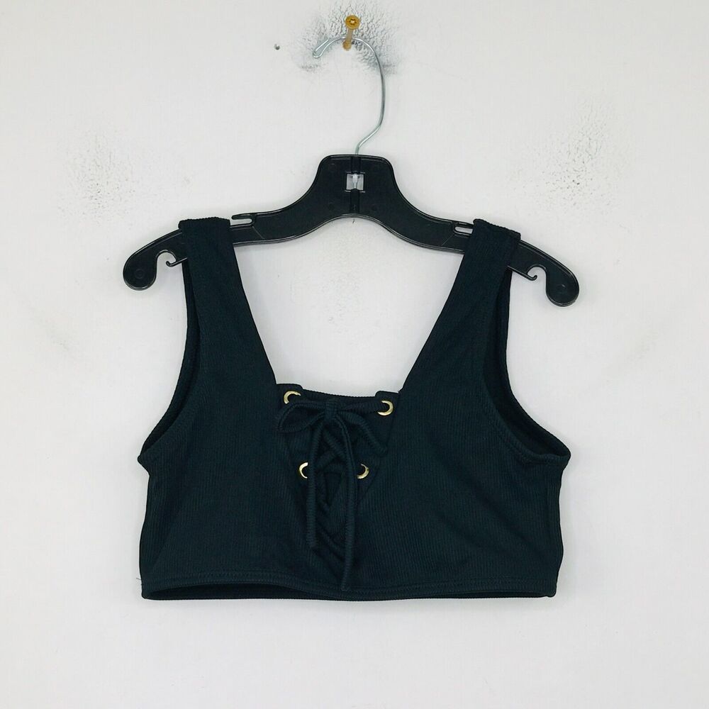Little Peixoto Girl's 10 Swim Top Black Lace Up Ribbed Cami Lined Unpadded CD27